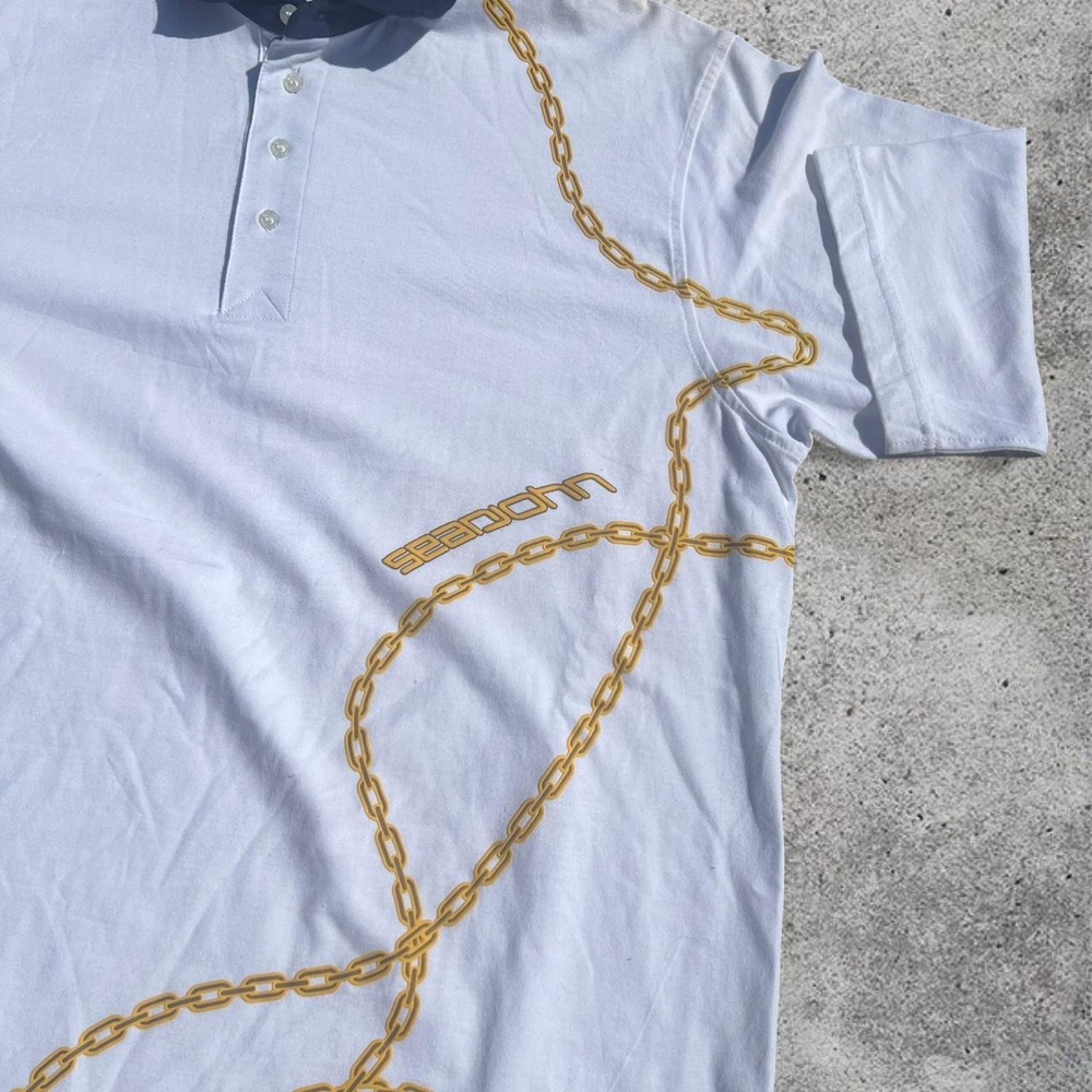 Vintage Sean John Polo Shirt Y2K XXL White Gold Chain Print Hip Hop Men's